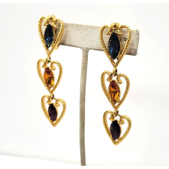 1990s Vintage 1995 Signed Napier Faux-Sapphire, Citrine & Amethyst Chandelier Clip Earrings - 2 Pieces For Sale - Image 5 of 8