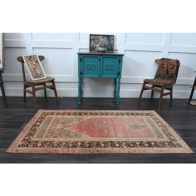 1970s Vintage Handmade Wool Cotton Pink Area Rug For Sale - Image 11 of 11