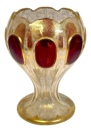 19th C Persian Style Gilt Enamel & Ruby Jeweled Vase, Signed