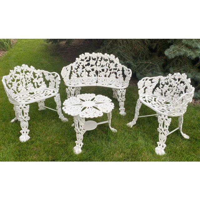 Mid 20th Century Wrought Iron Style Unbranded Exquisite Four Piece Set White Garden/Indoor Victorian influenced Grapevine...