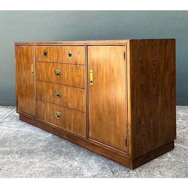 Late 20th Century Vintage Drexel Campaign Sideboard With Brass Accents For Sale - Image 5 of 12