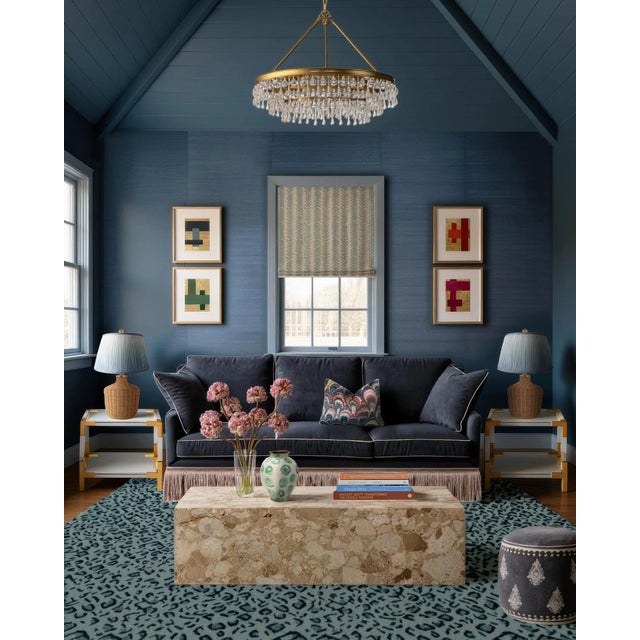 Modern Panthera Spotted Leopard Hand-Looped Area 8' x 10' Rug - Topaz Blue For Sale - Image 3 of 4