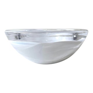 Vintage Kosta Boda White Crystal Swirl Bowl by Anna Ehrner For Sale