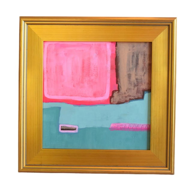 Wood Contemporary Modern Abstract Oil Painting W/ Antiqued Gold Wood Frame For Sale - Image 7 of 7