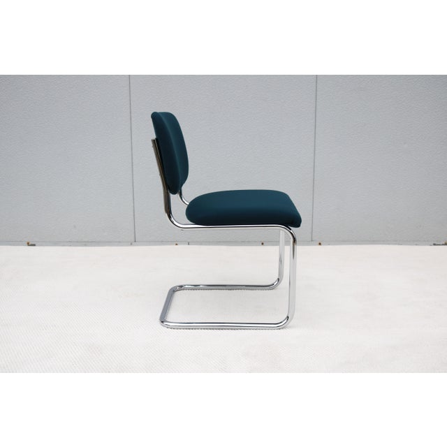 Bauhaus Marcel Breuer Cesca Upholstered Side Chair in Blue Fabric by Gordon For Sale - Image 15 of 18