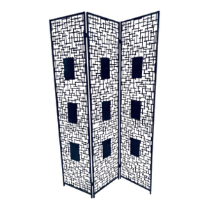 1960s Brutalist Three Panel Wrought Iron and Marble Room Divider Screen