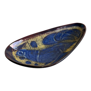 Michael Andersen Stoneware Triangular Catchall Dish Blue Abstract Pattern Denmark 1960s