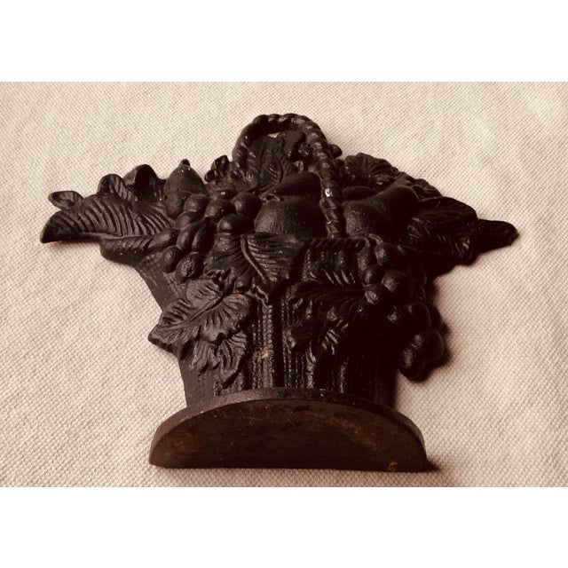 Antique American Cast Iron Fruit Basket Doorstop, C. 1920s–1930s, Black Paint For Sale - Image 12 of 18