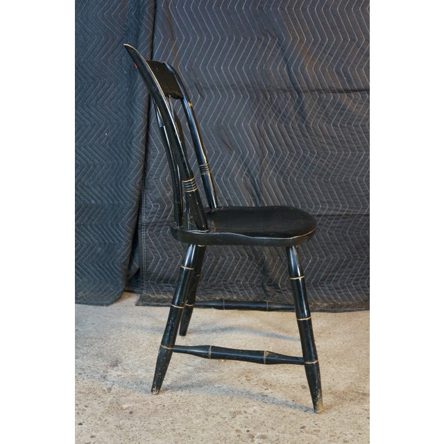 Attributed Vintage S. Bent & Bros Colonial Windsor Thumb Back Black Maple Side Chair For Sale - Image 14 of 14
