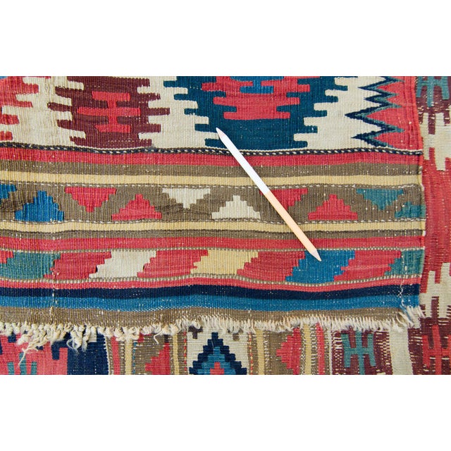 1880s Antique Large Kilim Rug Geometric Red Cream Blue Navy Wool Flatwoven Rug - 5'2" X 8'9" For Sale - Image 10 of 10