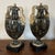 Pair antique 18th century Georgian Wedgwood & Bentley creamware urns with mottled faux stone glaze and mask handles circa...