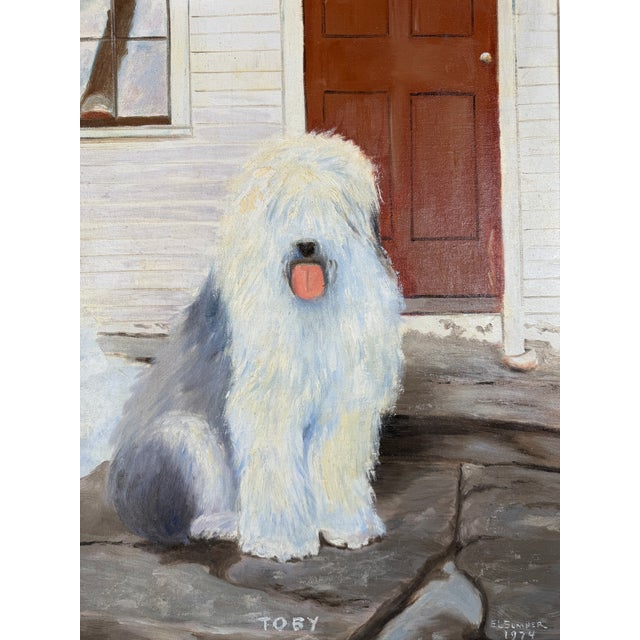 Mid-Century Modern Original Mid Century Oil on Canvas Board Painting of a Sheepdog For Sale - Image 3 of 7
