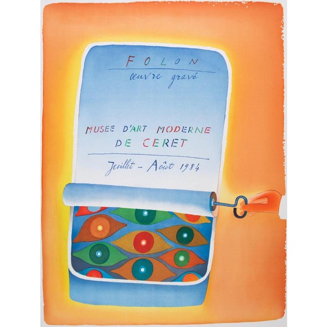 Jean-Michel FOLON (1935-2005) Engraved work Color lithograph after a painting by the artist Signed in the plate On poster...