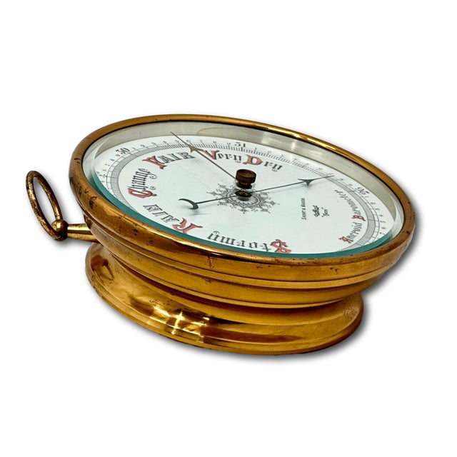 Fine Quality Large Antique Wall Mount Brass, Beveled Glass & Porcelain Dial Barometer by Short & Mason in London For Sale - Image 9 of 18