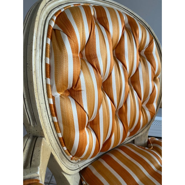 Vintage Striped Upholstered French Style Armchair For Sale - Image 9 of 9
