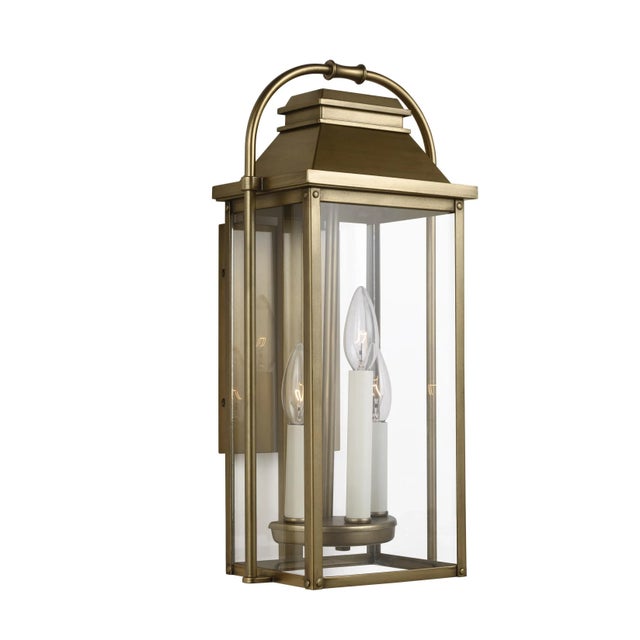 Transitional Sean Lavin by Visual Comfort Studio Wellsworth Small Lantern, Painted Distressed Brass For Sale - Image 3 of 6