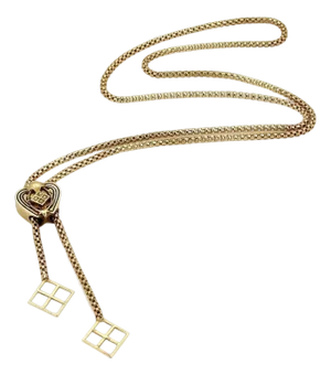 Mid 20th Century Heart Slide 14k Gold Pendant Tube Filigree Chain Tassel Necklace