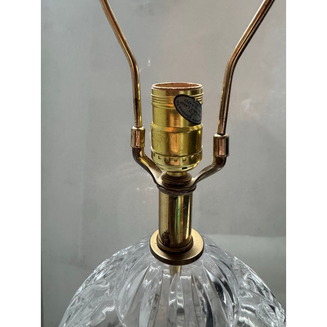 Glass Vintage Cut Crystal & Brass Greek Key Table Lamps - a Pair For Sale - Image 7 of 12