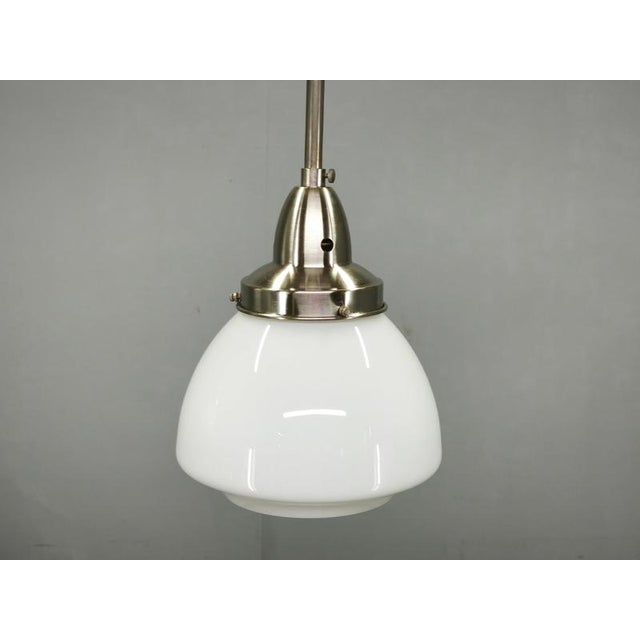 Vintage Czech Art Deco Opaline Glass and Chrome Pendant Lights, 1930s, Set of 2 For Sale - Image 11 of 16