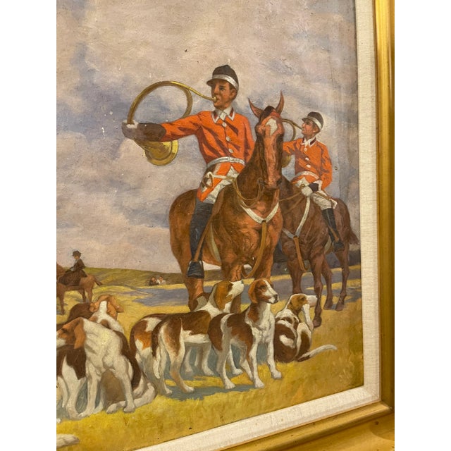 Early English Hunt Scene Original Oil Painting on Canvas, Framed For Sale - Image 4 of 7