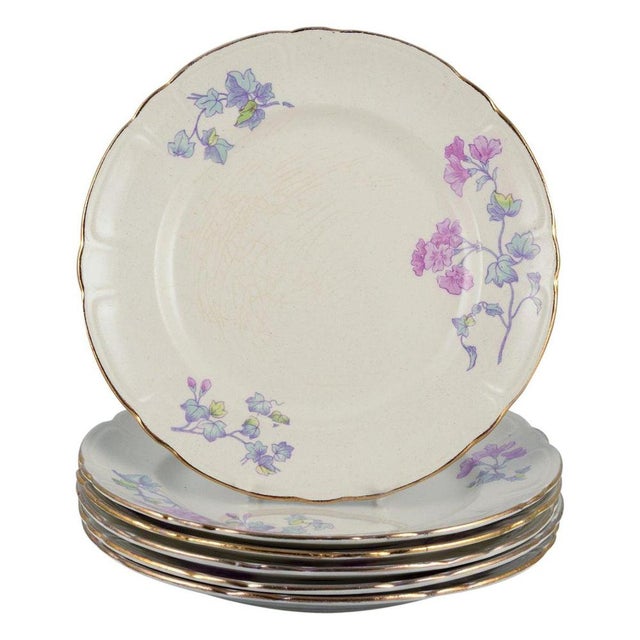 Flat Geranium Plates in Earthenware from Gustafsberg, Sweden, 1918, Set of 6 For Sale - Image 6 of 6