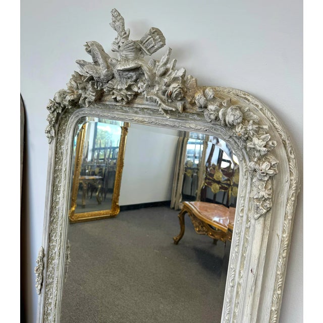 French French Style Floor Mirror – 5 Ft Tall in Light Bone Gray Finish For Sale - Image 3 of 6