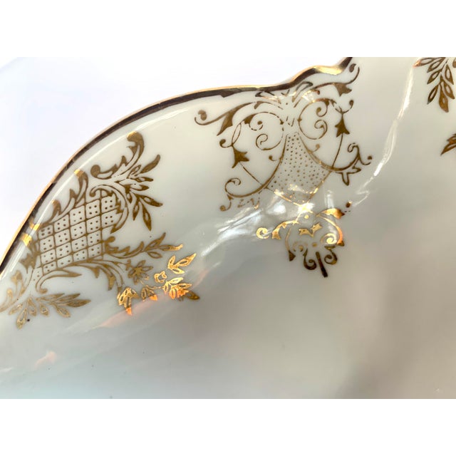 Metal Rare Antique German Sitzendorf, Voigt Brothers Porcelain 'Dresden Style' Bowl, Vide Poche, With Ornate Handle and Intricate, Filigreed Gilt Detailing For Sale - Image 7 of 12