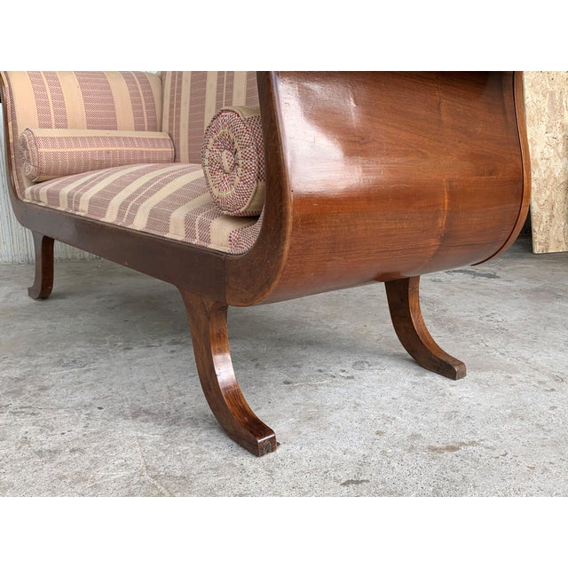 1900 - 1909 French Early 20th Regency Style Wood Scroll Arms Sofa or Setee For Sale - Image 5 of 6