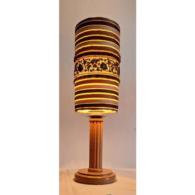 1970s Vintage Table Lamp with Spruce Wood Base and Fabric Shade from Steinebach-Leuchten, 1970s For Sale - Image 5 of 9