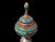 A vintage copper covered urn with a bulbous body, pedestal base, and tall finial lid, fully detailed by hand with engraved...