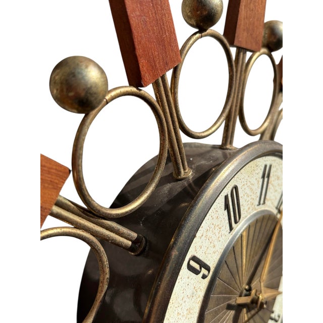 1970s Danish Elgin Mid Century Modern Sunburst Wall Clock For Sale - Image 5 of 7