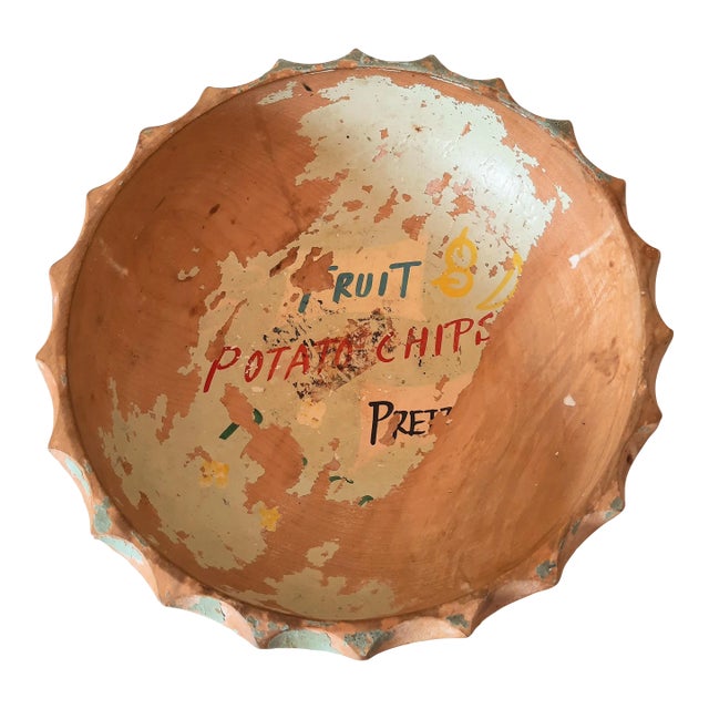 Mid Century Vintage Wood Advertising Potato Chip Bowl For Sale