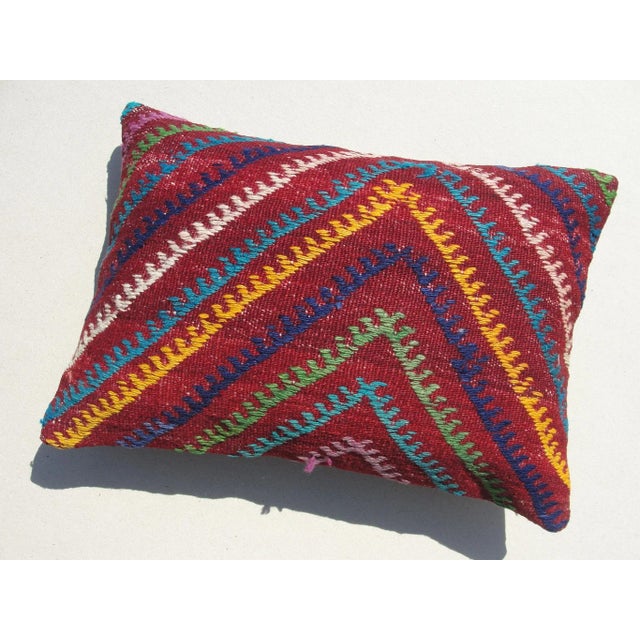 Kilim Rug Pillow Made from old turkish kilims Back side cotton and has closed with a solid hidden zipper size:14" x 20" It...