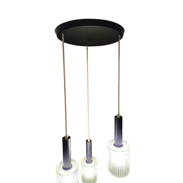 Mid-Century Modern Vintage Mid-Century Modern Cylindrical Glass 3 Light Cascading Pendant Chandelier Panton Style For Sale - Image 3 of 16
