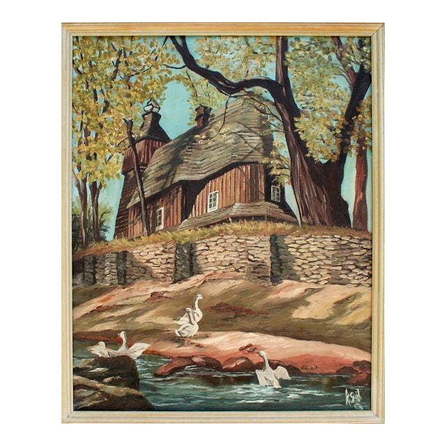 Country Manor With Geese Landscape For Sale