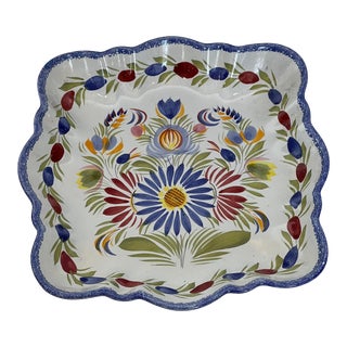 Vintage Henriot Quimper Square Shaped Floral Bowl Dish For Sale