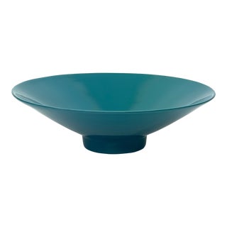 Oversized Teal Green Geometric Fruit Bowl by Haeger Circa 1985 For Sale