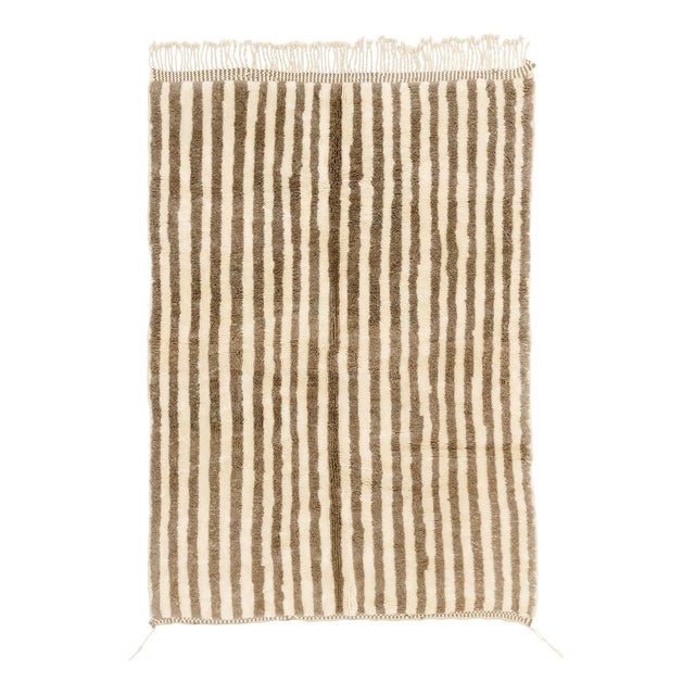 Hand-Knotted Moroccan Striped Wool Rug by Azele Studio For Sale
