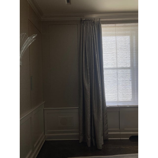 Textile Custom Champagne Textured Drapery Panels With Sheer Shade & Curtain Rod For Sale - Image 7 of 7
