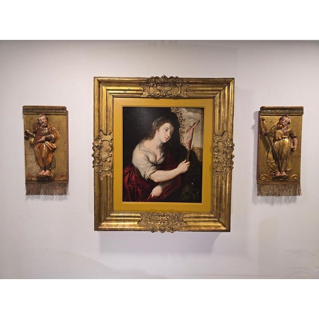 Spanish Artist, Polychrome Carved Reliefs of Saints, 1550, Wood, Set of 2 For Sale - Image 15 of 17