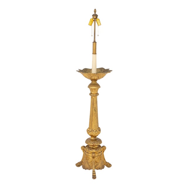 Early 20th Century Gothic Revival Gilt Bronze Floor Lamp For Sale