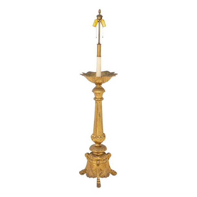 Gothic Revival Gilt Bronze Floor Lamp For Sale