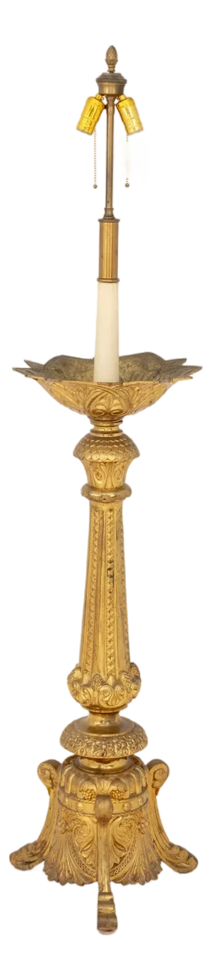 Gothic Revival Gilt Bronze Floor Lamp