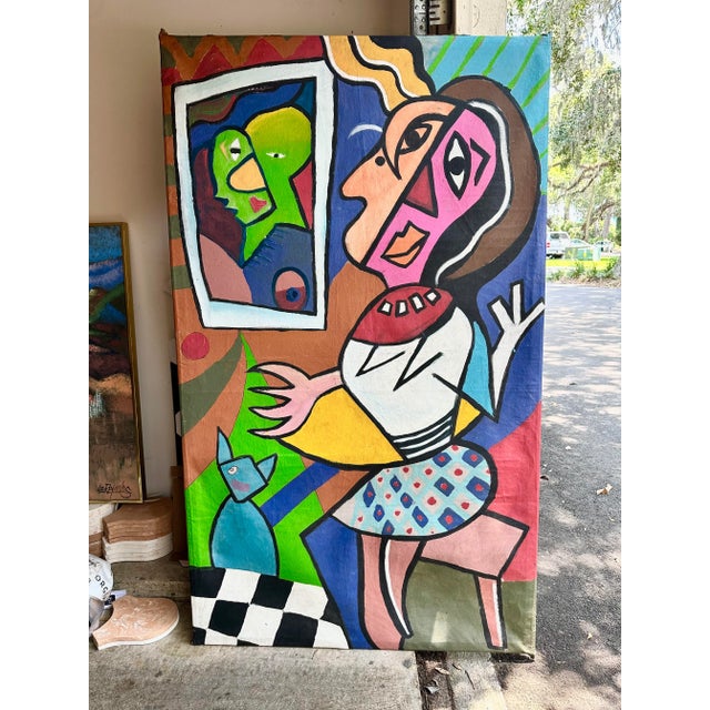 1990s Oversized Abstract Picasso Style Painting For Sale - Image 5 of 5