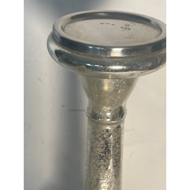 18” Tall Vintage Mercury Glass Candlestick For Sale - Image 4 of 5