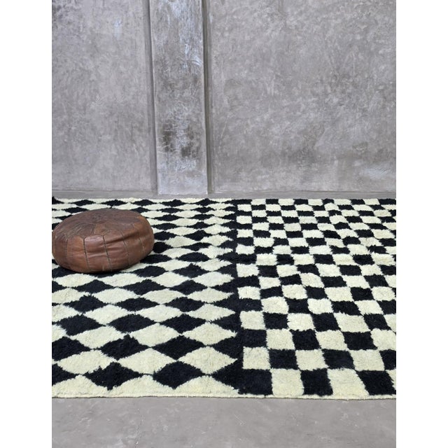 Contemporary Black Checkered Wool Rug - 9.8 X 8.5 Ft For Sale - Image 3 of 8