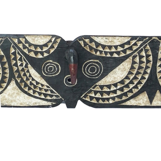 Black VTG African Horizontal Butterfly Black & White Mask Sculpture Burkina Faso 76.5" W by 11.5" H For Sale - Image 8 of 9