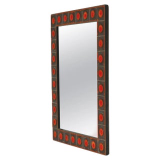 Wall Mirror with Orange Ceramic Tiles attributed to Dietlinde Hein for Knabstrup, Denmark, 1960s For Sale