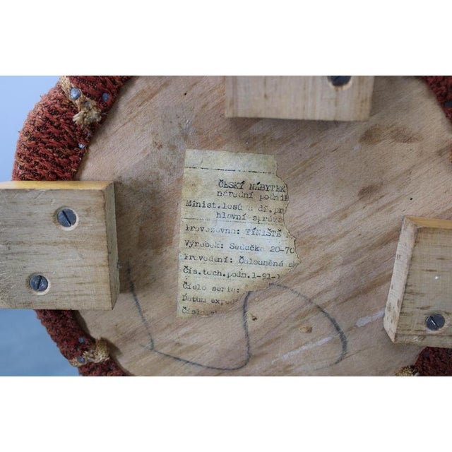 Brown Art Deco Ottoman with Red Upholstery attributed to Jindřich Halabala, 1930s For Sale - Image 8 of 11