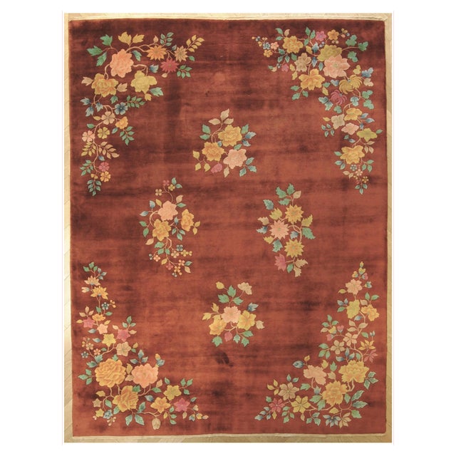 20th Century Chinese Art Deco Copper Coloured Nichols Rug, 1920 For Sale